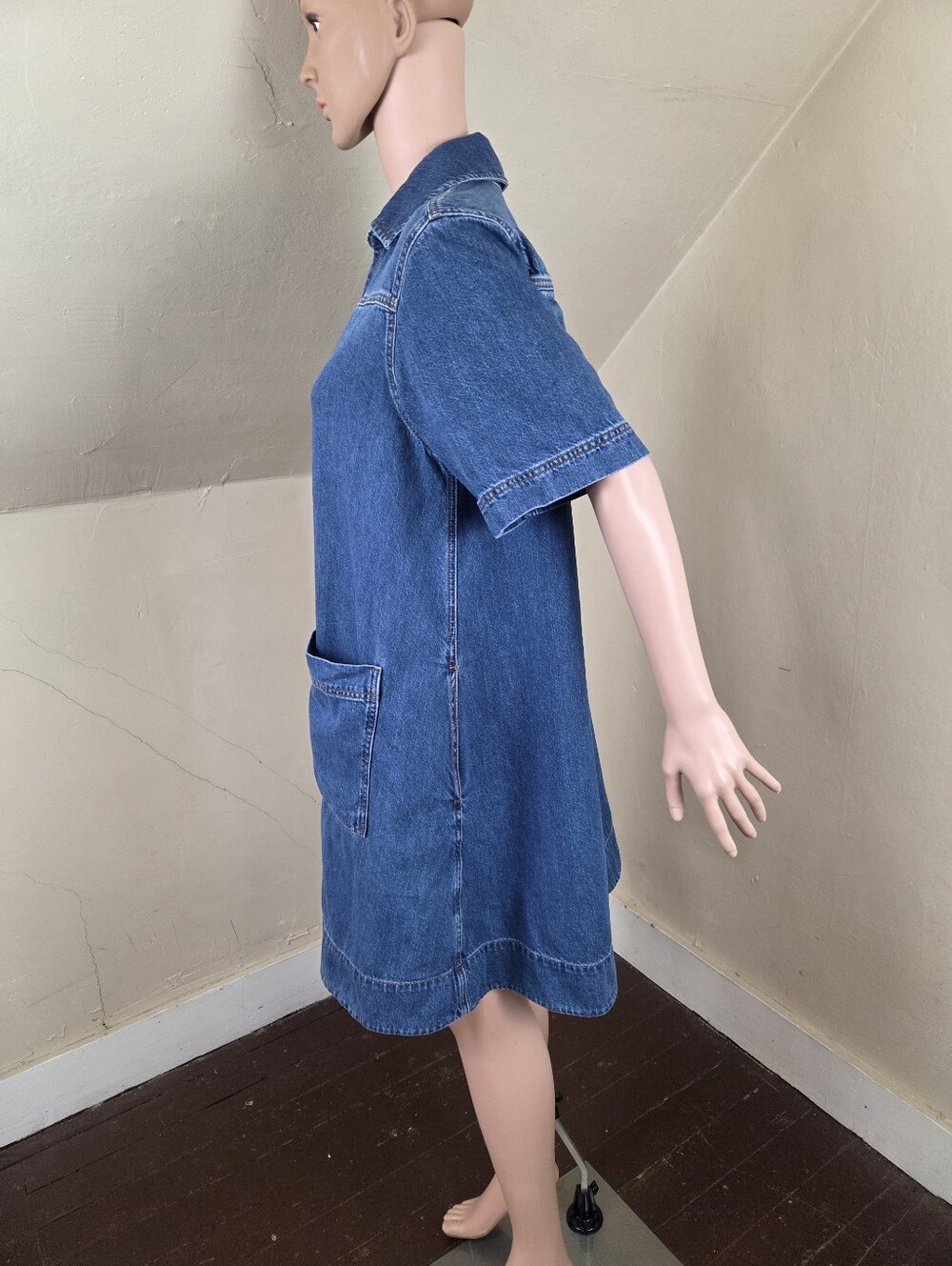 ME+EM Denim Swing Shirt Dress Blue Cotton Pockets A-Line Relaxed Size US 6 EU 38 - Picture 8 of 14